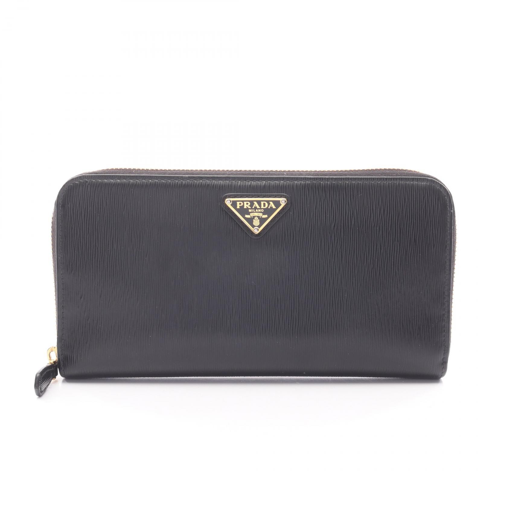 プラダ PRADA VITTELLO MOVE TR ラウンド長財布 財布 レザー レディース ブラック系 【中古】