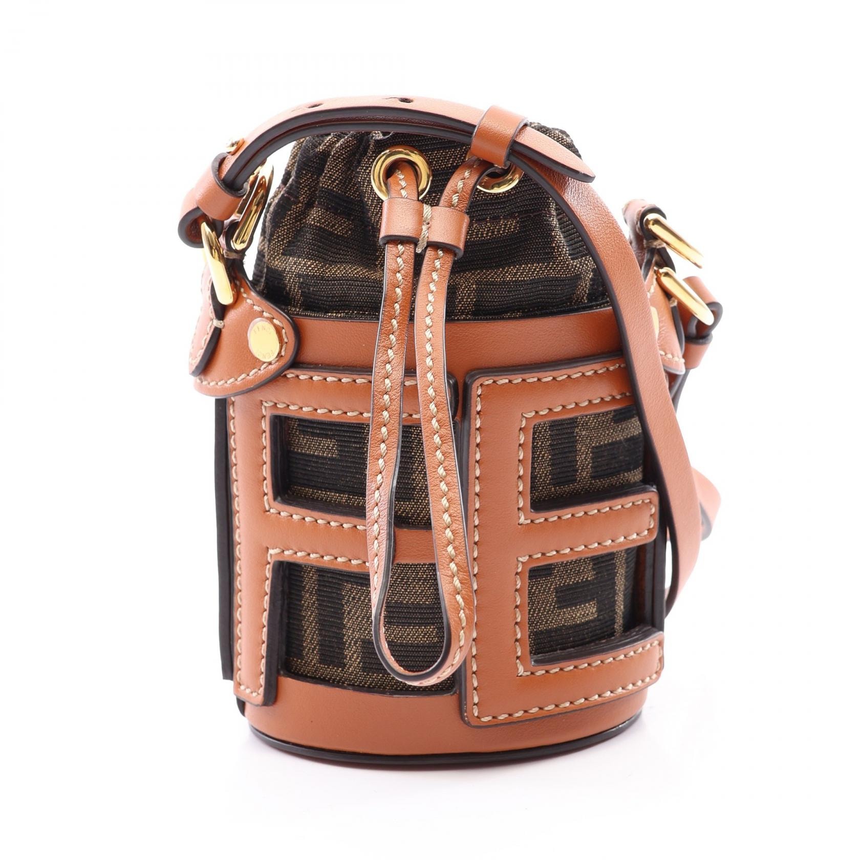 フェンディ FENDI ナノ ステップアウト バケットバッグ ズッカ ショルダーバッグ バッグ キャンバス レザー レディース ブラウン系 7AS189 【中古】