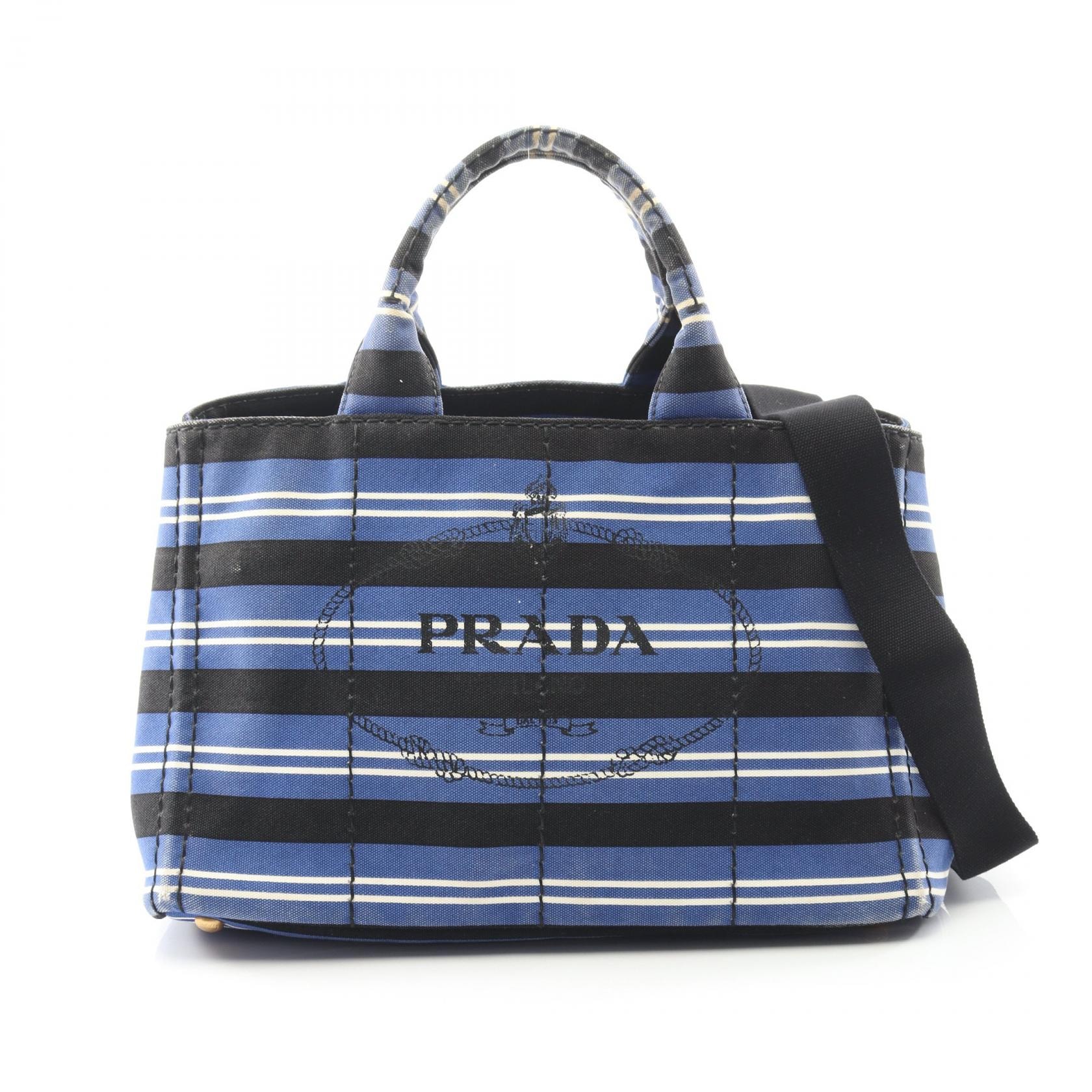 プラダ PRADA CANAPA カナパ トートバッグ バッグ キャンバス レディース ブルー系 / ブラック系 / ホワイト系 【中古】