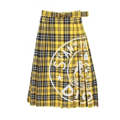 ディオール Dior チェック プリーツ スカート 衣料品 ボトムス ポリエステル レディース イエロー系 / ブラック系 【中古】