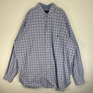 古着 ラルフローレン RALPH LAUREN 長袖シャツ ロゴ 刺繍 大きいサイズ チェック 2XL ブルー系 マルチカラー メンズ