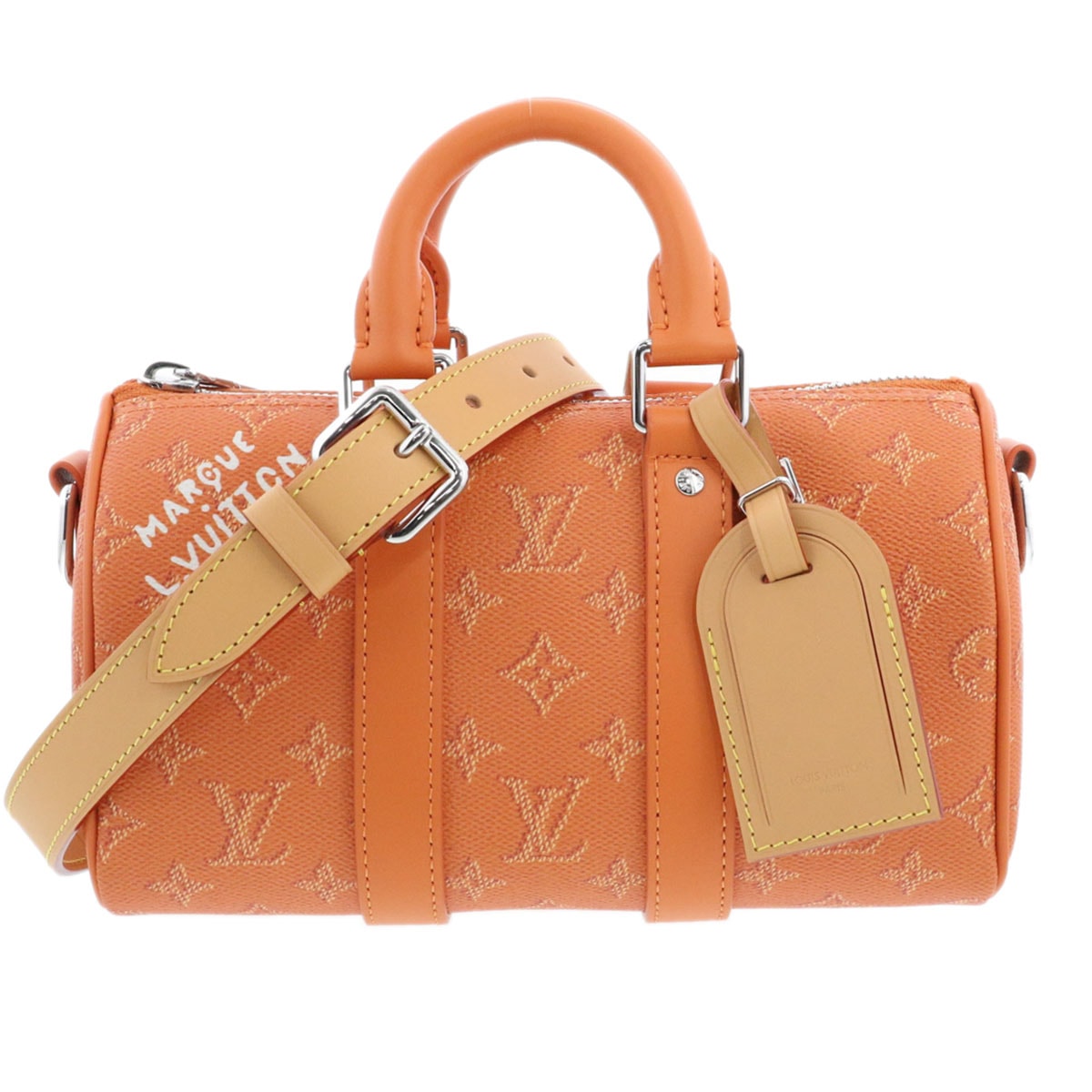 LOUIS VUITTON ルイ・ヴィトン キーポル バンドリエール 25 ハンドバッグ M26818 モノグラム ヘリテージ キャンバス オレンジ キャメル  メンズ【中古】