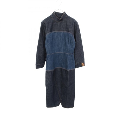 フェンディ FENDI スタンドカラー 長袖 デニム ワンピース 衣料品 トップス コットン レディース ネイビー系 / ブルー系 【中古】