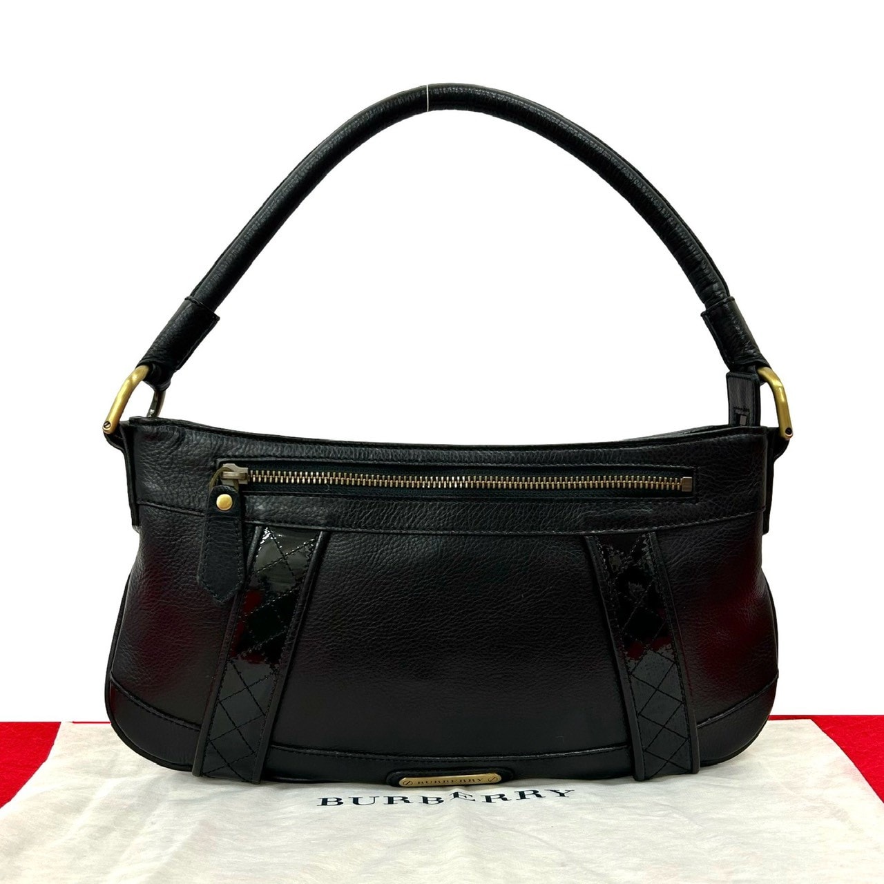 BURBERRY バーバリー ロゴ 金具 レザー ハンドバッグ ブラック
 14626