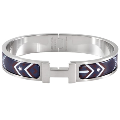 HERMES エルメス クリックH エナメル ブレスレット バンダナ カザック・ニュイ クリックHH バングル メタル エナメル シルバー ネイビー【中古】