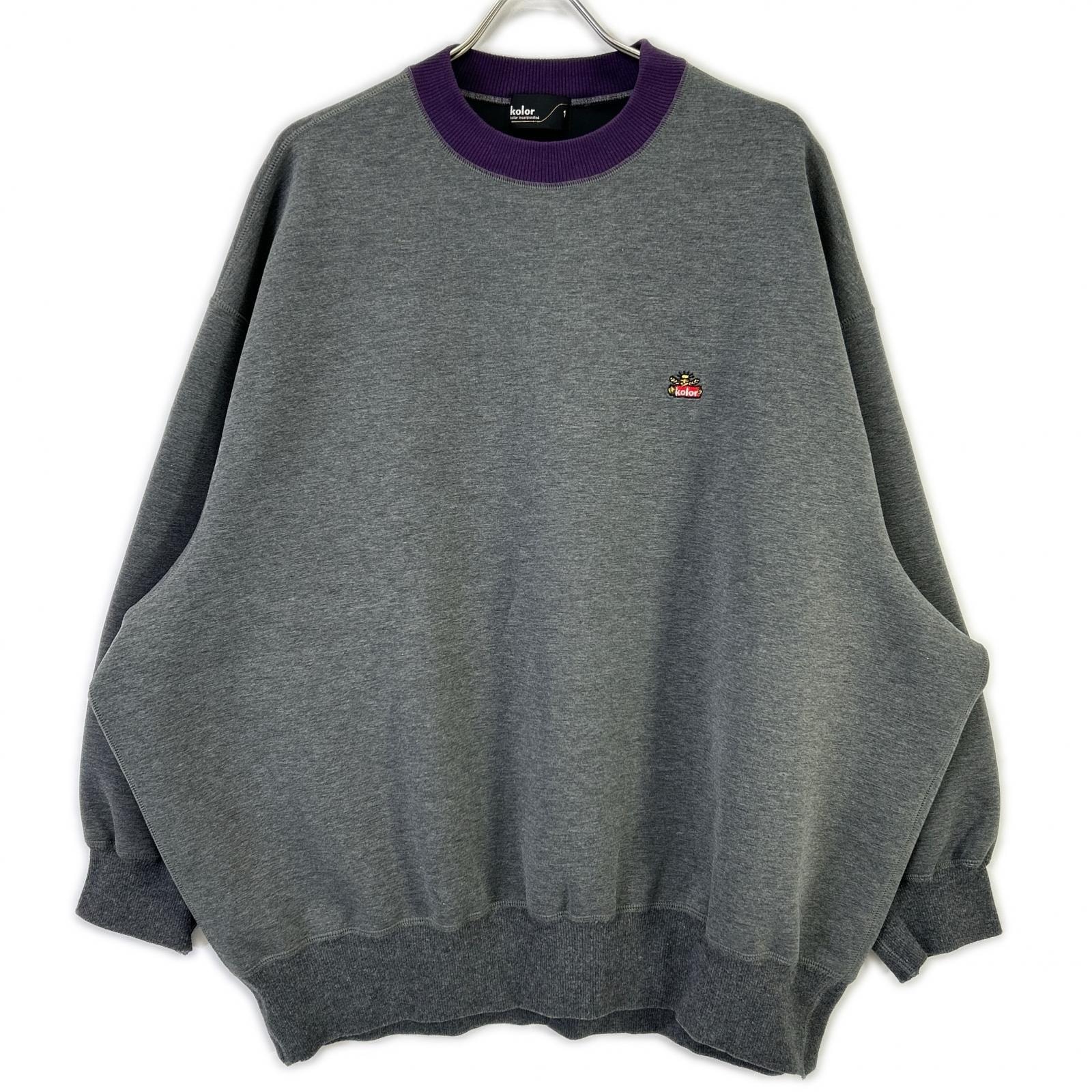 カラー グレー×パープル 21WCMーT12202S ロゴ刺繍 ダンボールクルーネックスウェットシャツ 1