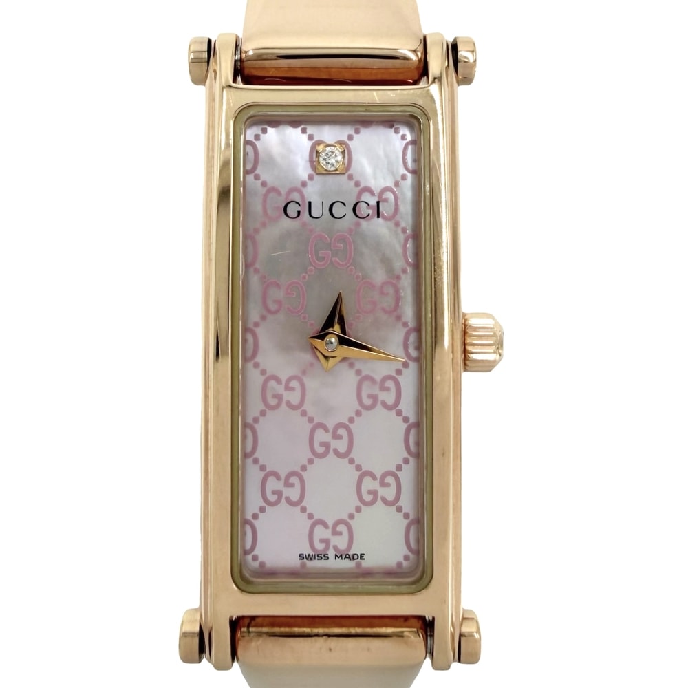 GUCCI グッチ 腕時計 GG ウォッチ 1Pダイヤ 電池式 ピンクシェル文字盤 YA015559 クオーツ ステンレススチール    ゴールド ピンク レディース【中古品】