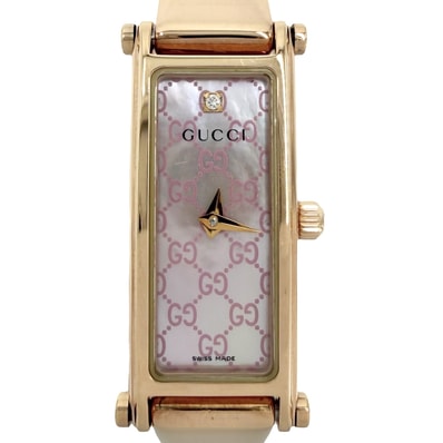 GUCCI グッチ 腕時計 GG ウォッチ 1Pダイヤ 電池式 ピンクシェル文字盤 YA015559 クオーツ ステンレススチール ゴールド ピンク レディース【中古品】