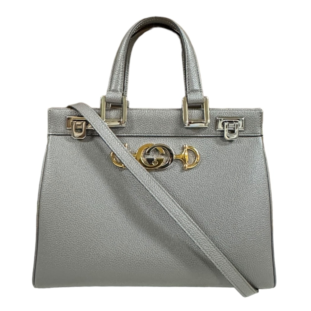 グッチ ズゥミ ショルダーバッグ レザー 569712 グレー レディース GUCCI 中古