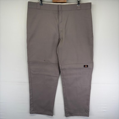 古着 ディッキーズ Dickies パンツ チノパン ワンポイント ダブルニー ワークパンツ ジッパーフライ w42 L32 グレー系 メンズ