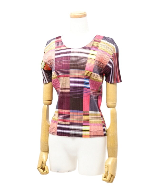 PLEATS PLEASE ISSEY MIYAKE プリーツプリーズ イッセイミヤケ カットソー サイズ3 プリーツ チェック 総柄 カットソー トップス ブランド古着【中古】20240213/GP3560