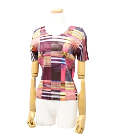 PLEATS PLEASE ISSEY MIYAKE プリーツプリーズ イッセイミヤケ カットソー サイズ3 プリーツ チェック 総柄 カットソー トップス ブランド古着【中古】20240213/GP3560