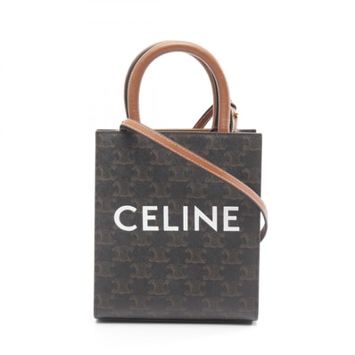 セリーヌ CELINE ミニ バーティカル カバ トリオンフ ハンドバッグ バッグ PVCコーティングキャンバス レザー レディース ブラック系 / ブラウン系 / タン 【中古】