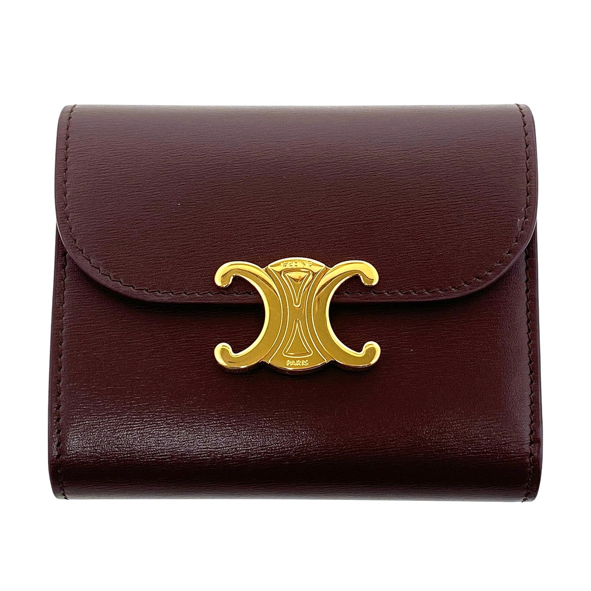 CELINE セリーヌ トリオンフ スモール フラップ ウォレット 三つ折り財布 10D783 レザー ブラウン ゴールド金具 レディース【中古】