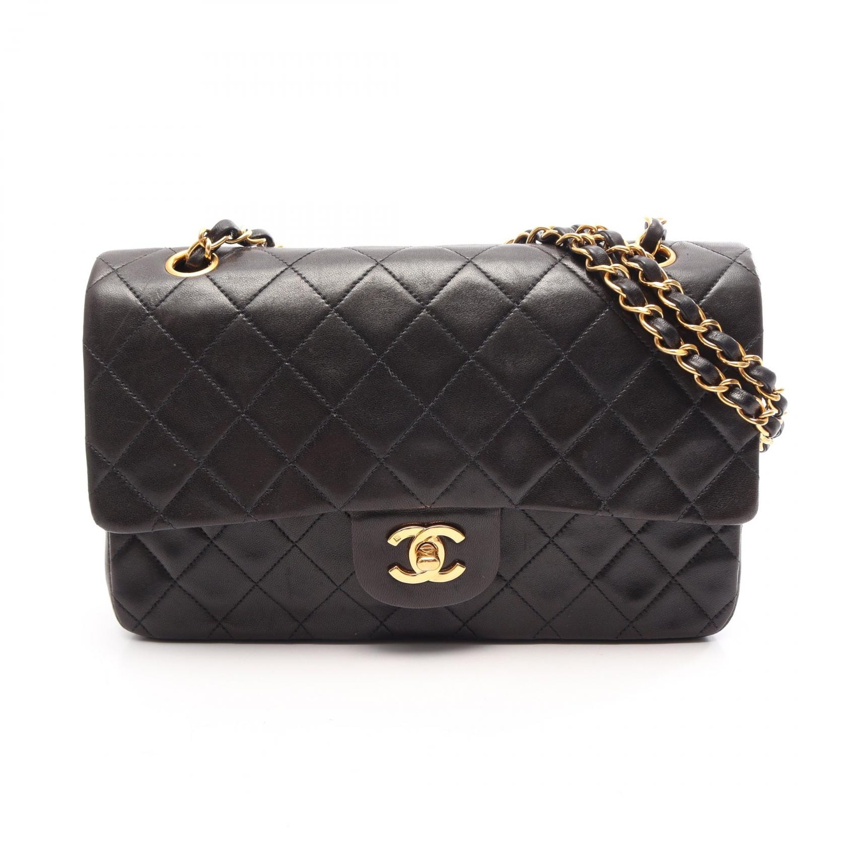 シャネル CHANEL マトラッセ Wフラップ ショルダーバッグ バッグ ラムスキン(羊革) レディース ブラック系 【中古】
