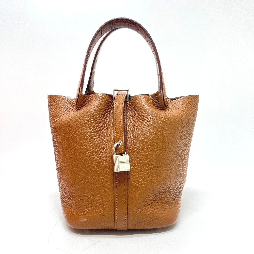 エルメス HERMES ピコタンロックタッチPM クロコダイルアリゲーター カバン バッグ ハンドバッグ トリヨンクレマンス K刻 ゴールド