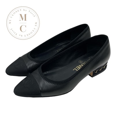 シャネル CHANEL パンプス 靴 シューズ ラムスキン ファブリック ブラック 黒 チェーン ココマーク