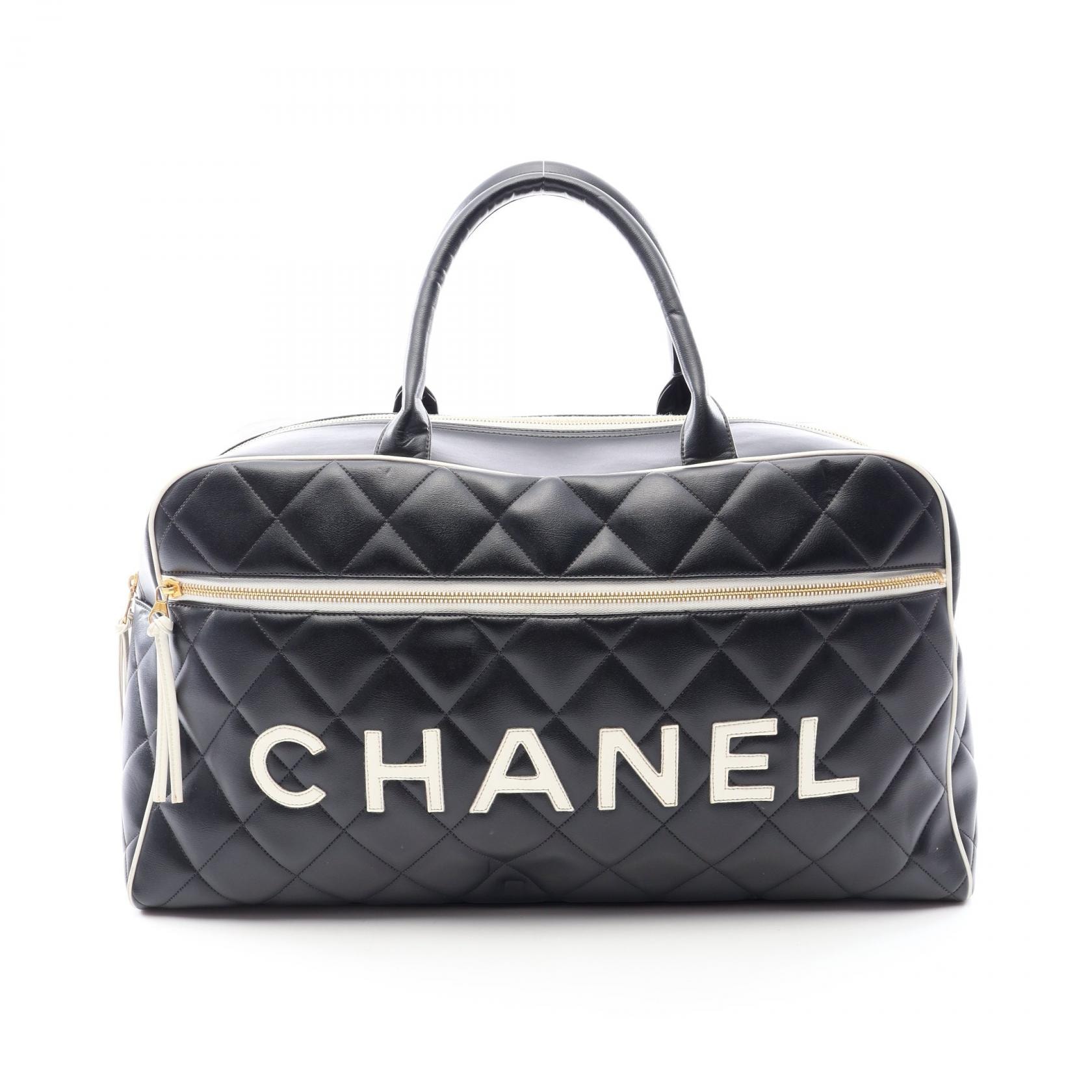 シャネル CHANEL マトラッセ ロゴ ボーリングバッグ ボストンバッグ バッグ レザー レディース ブラック系 / ホワイト系 【中古】