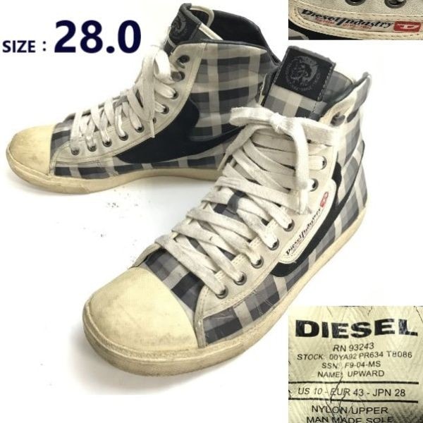 DIESEL/ディーゼル★ハイカットスニーカー/ショートブーツ【size:28.0/黒×白/black×white】チェック柄/Boots/Shoes◆bWB92-31