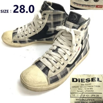 DIESEL/ディーゼル★ハイカットスニーカー/ショートブーツ【size:28.0/黒×白/black×white】チェック柄/Boots/Shoes◆bWB92-31