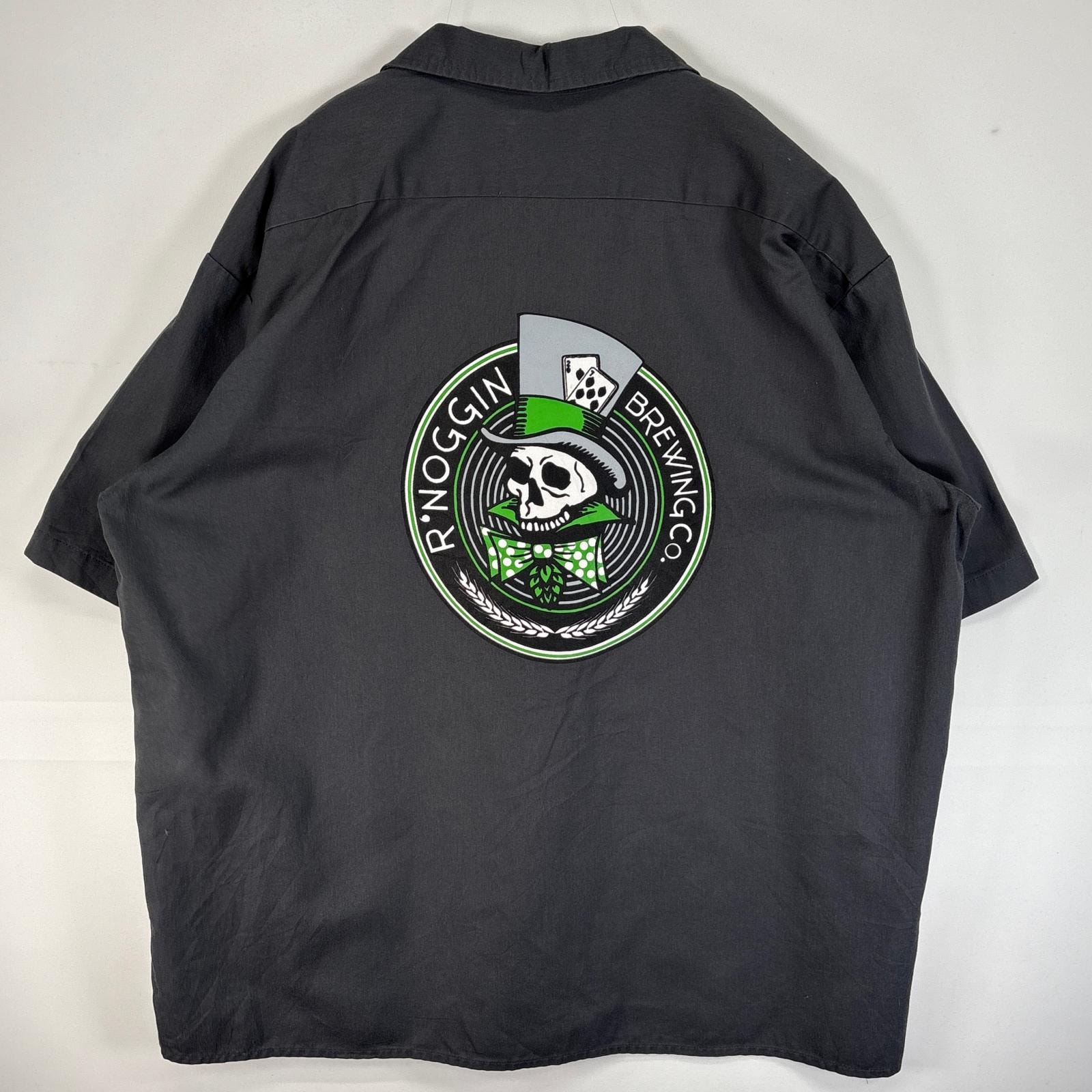 古着 ディッキーズ Dickies 半袖シャツ ワーク フラップポケ 大きいサイズ スカル トランプ 2XL  ダークグレー系 バックプリント メンズ