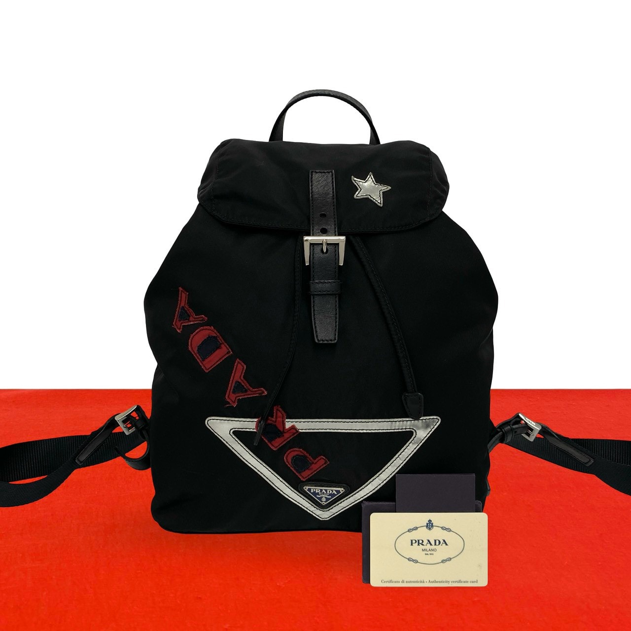 PRADA プラダ 三角ロゴ 金具 ナイロン レザー リュックサック ブラック
47849