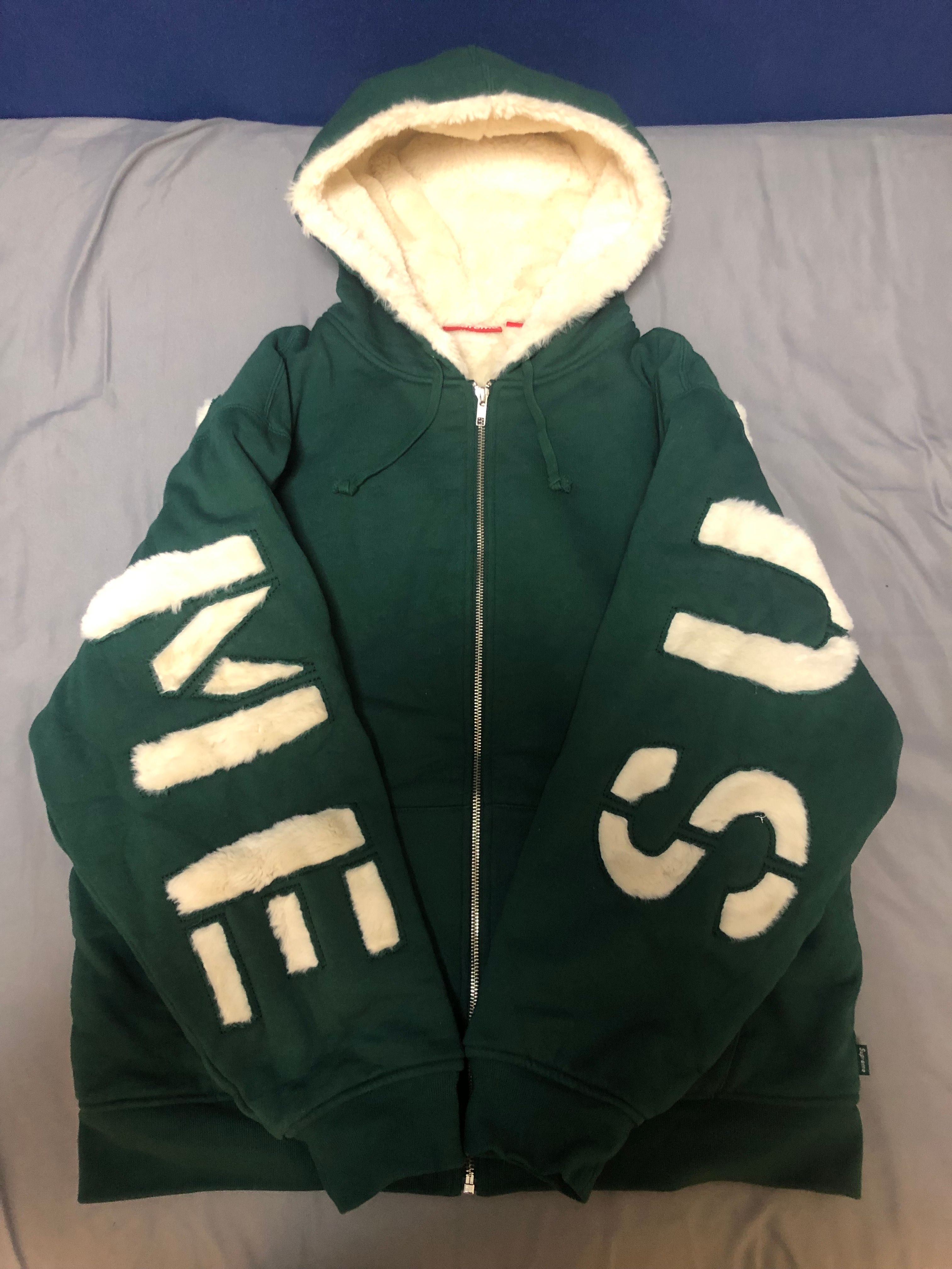 Supreme Faux Fur Lined Zip Up Hooded Sweatshirt "Dark Green"