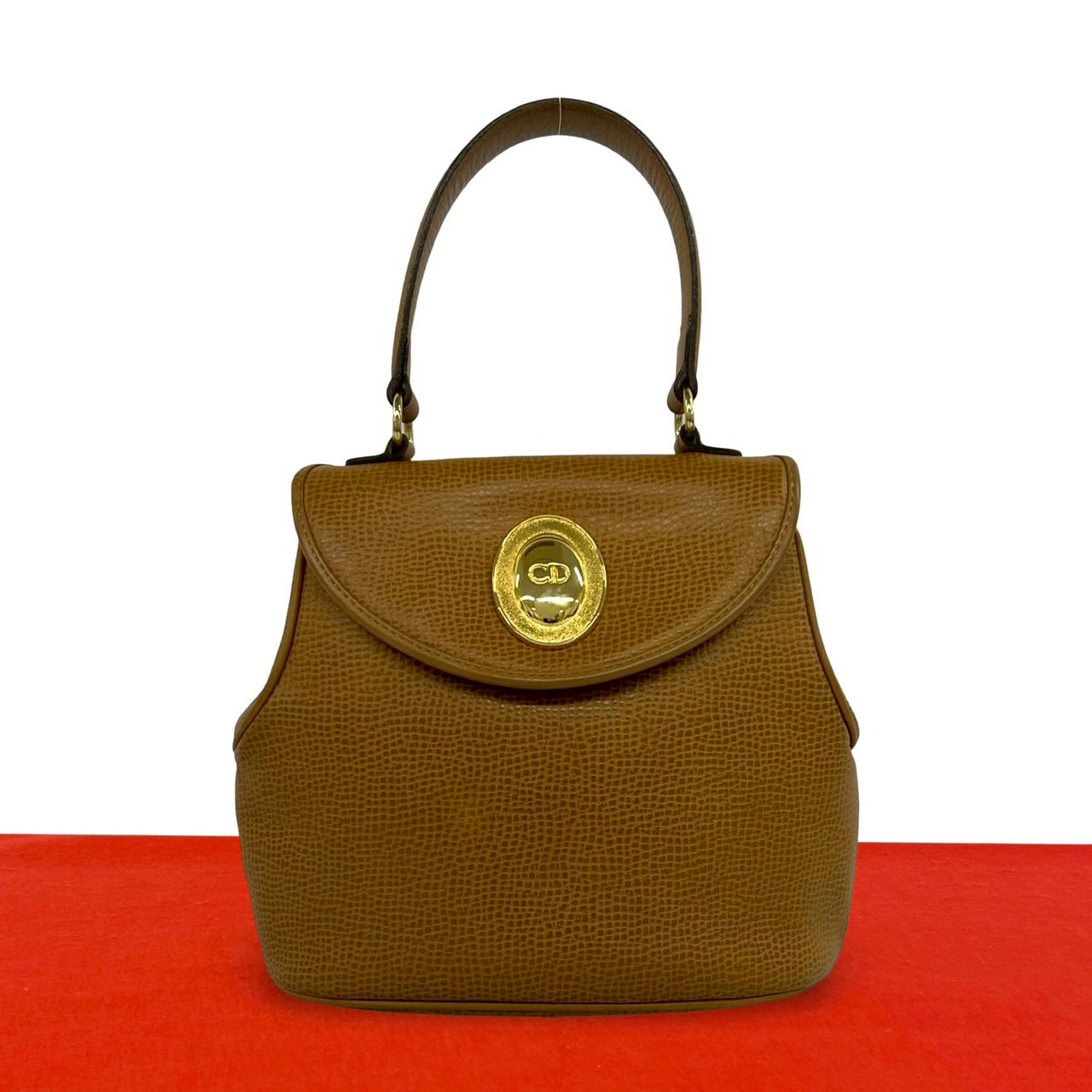 Christian Dior ディオール CD ロゴ金具 レザー ハンドバッグ ブラウン
 13961