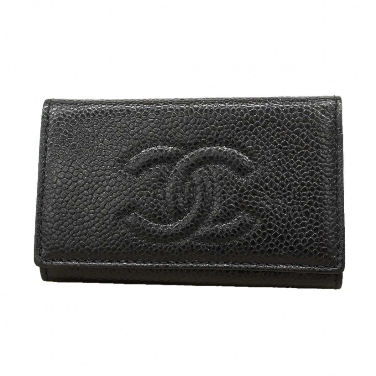 【6dd5429-k】シャネル キーケース キャビアスキン ブラック ゴールド金具【中古】レディース