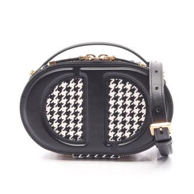 ディオール Dior CDシグネチャー オーバル カメラバッグ 千鳥格子 2WAY ハンドバッグ バッグ キャンバス レザー レディース ブラック系 / ホワイト系 【中古】