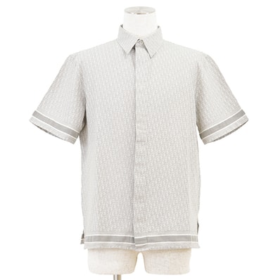 【美品】Dior ディオール シャツ サイズ 41 メンズ シグネチャー オブリーク コットンジャガード ショートスリーブ 半袖 トップス ライトグレー 灰色 総柄 イタリア製 023C551A4839
