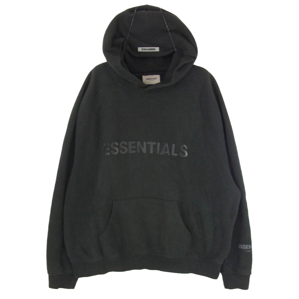 FEAR OF GOD フィアオブゴッド × ESSENTIALS エッセンシャルズ ラバーロゴ プルオーバー パーカー フーディー ブラック系 L【中古】