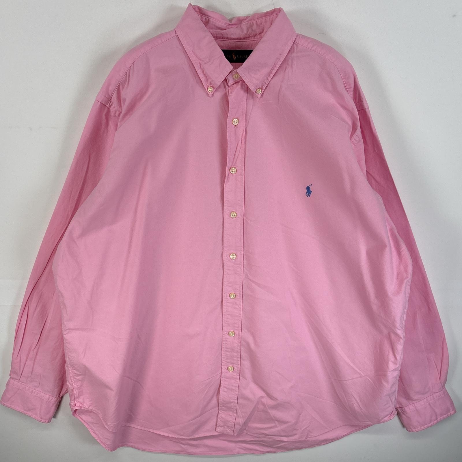 古着 ラルフローレン RALPH LAUREN 長袖シャツ ボタンダウンシャツ ワンポイント ロゴ 刺繍 大きいサイズ 1XB  ピンク 無地 メンズ