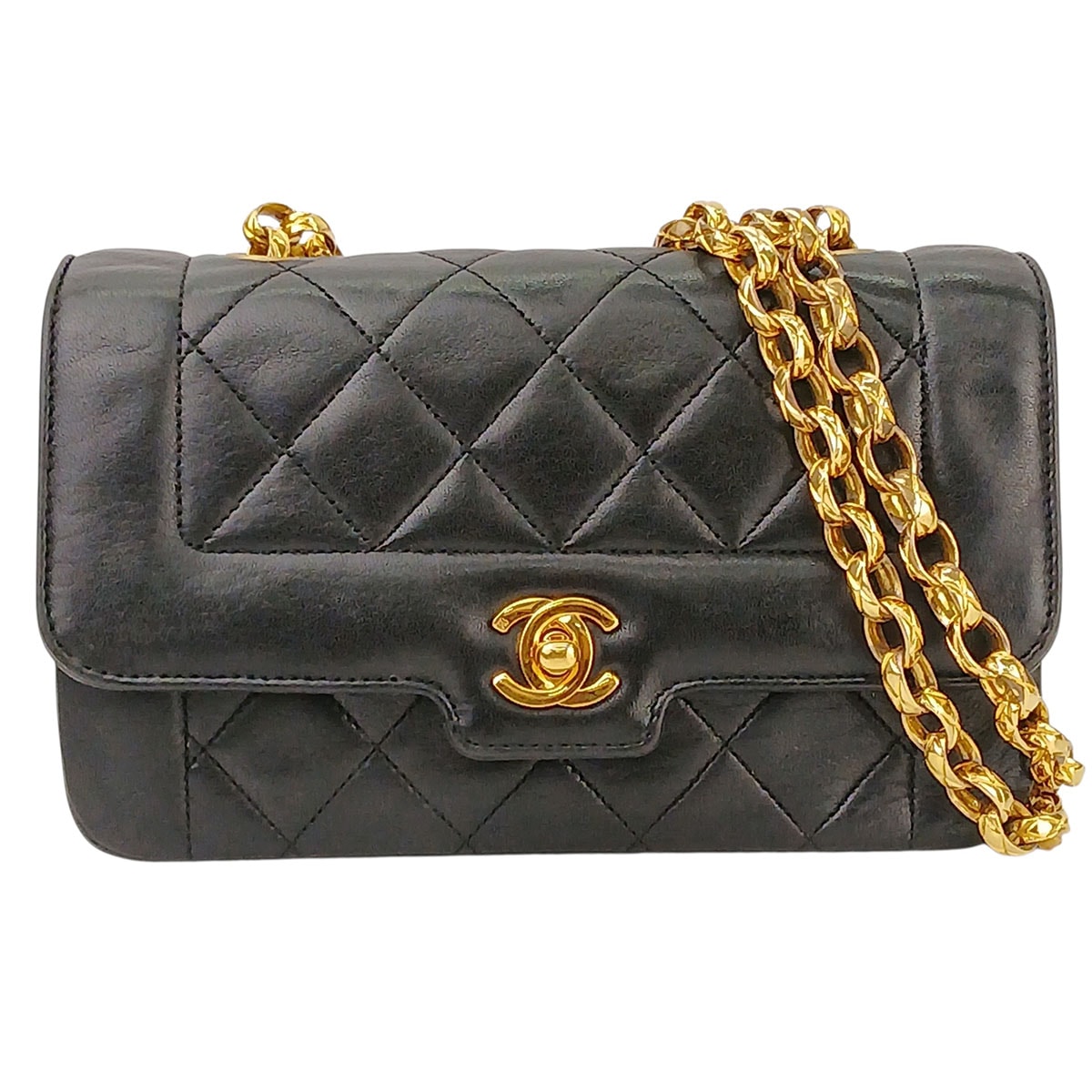 CHANEL シャネル ミニマトラッセ シングルフラップ ビジューチェーン シングルチェーンバッグ 1番台 ショルダーバッグ ラムスキン ブラック レディース【中古】