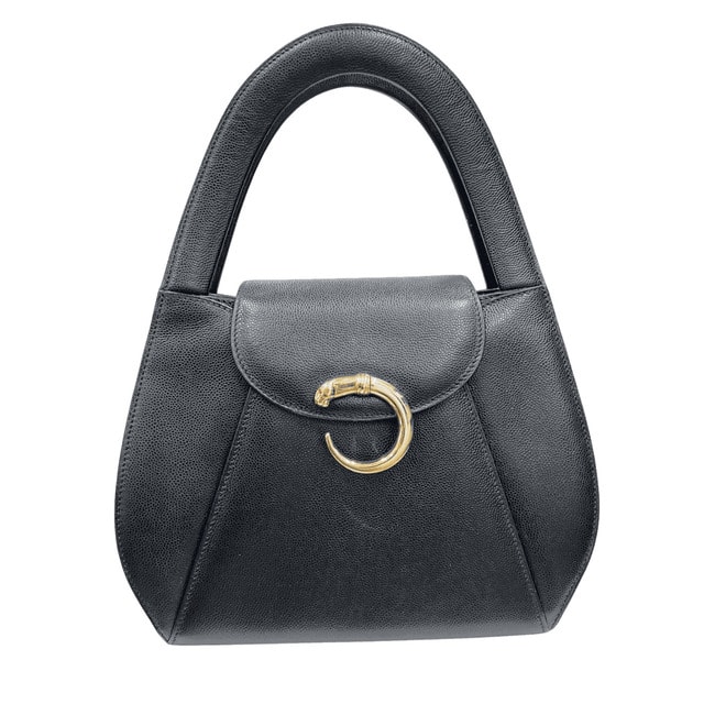 Cartier 希少 美品 カルティエ パンテール ハンドバッグ レザー ブラック ゴールド金具 フォーマル トップハンドル パーティーバッグ ABランク 中古 鑑定済 カルティエバッグ