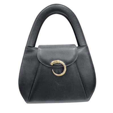 Cartier 希少 美品 カルティエ パンテール ハンドバッグ レザー ブラック ゴールド金具 フォーマル トップハンドル パーティーバッグ ABランク 中古 鑑定済 カルティエバッグ
