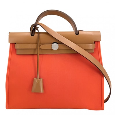 HERMES エルメス 2WAY エールバッグPM ハンドバッグ ショルダーバッグ 肩掛け 斜め掛け D刻印 レザー キャンバス オレンジ ブラウン 茶 シルバー金具 レディース 2019年【中古品】
