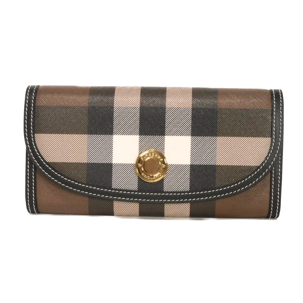 BURBERRY バーバリー ハルトン チェック コンチネンタル ウォレット マルチカラー ゴールド フラップ コンパートメント 札入れ カードケース コインケース 未使用 ロゴ ボタン メタル ダークバーチブラウン 長財布 8072668
