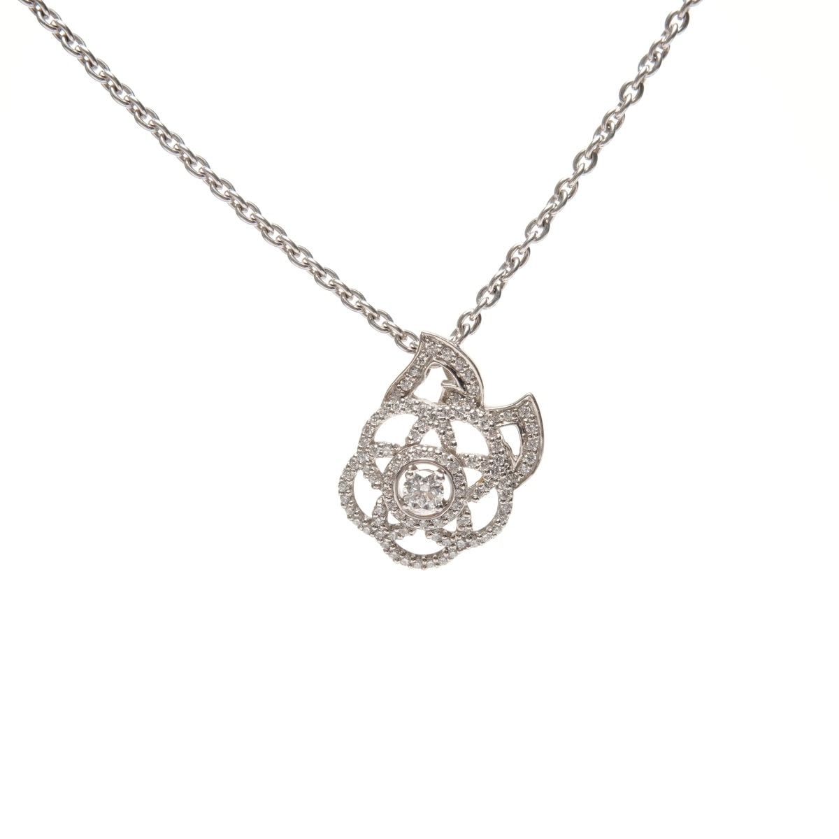 シャネル CHANEL ダイアモンド カメリア 750 K18 WG ネックレス【中古】