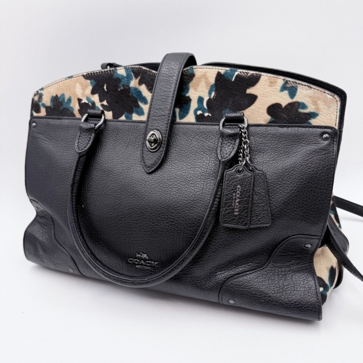 COACH(コーチ)マーサー サッチェル 30 ハンドバッグ/ショルダーバッグ ブラック レザー フラワー柄ハラコ 2WAY レディース