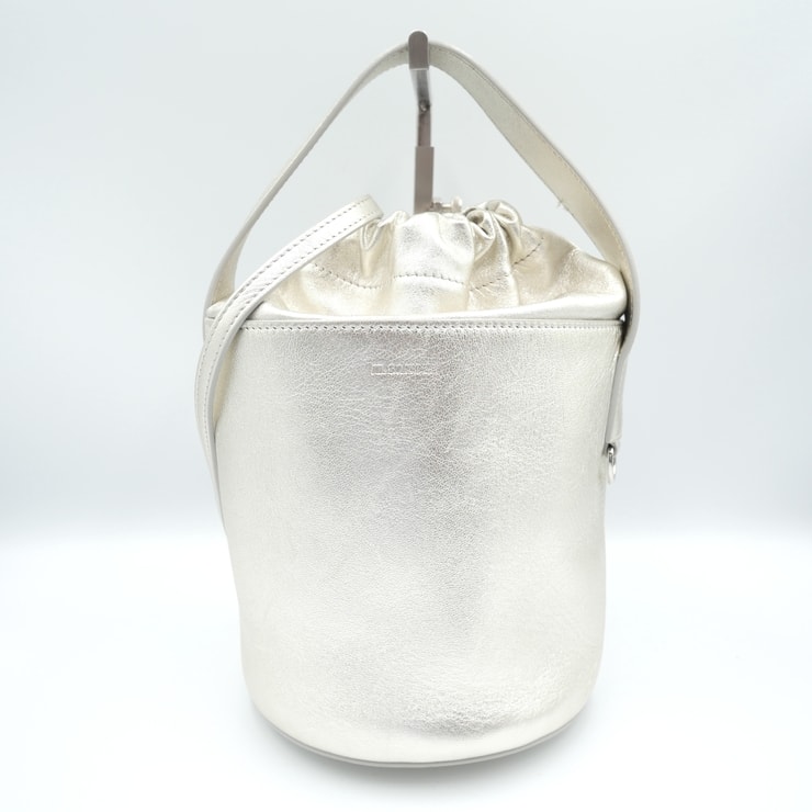 JIL SANDER(ジル サンダー)ドローストリング 2WAY バケットバッグ ハンドバッグ ショルダーバッグ シルバー レザー 巾着 レディース【中古】