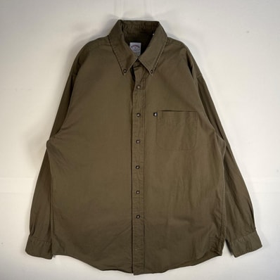 古着 ブルックスブラザーズ Brooks Brothers 長袖シャツ 346 ワンポイント ロゴ ボタンダウン M グリーン系 無地 メンズ