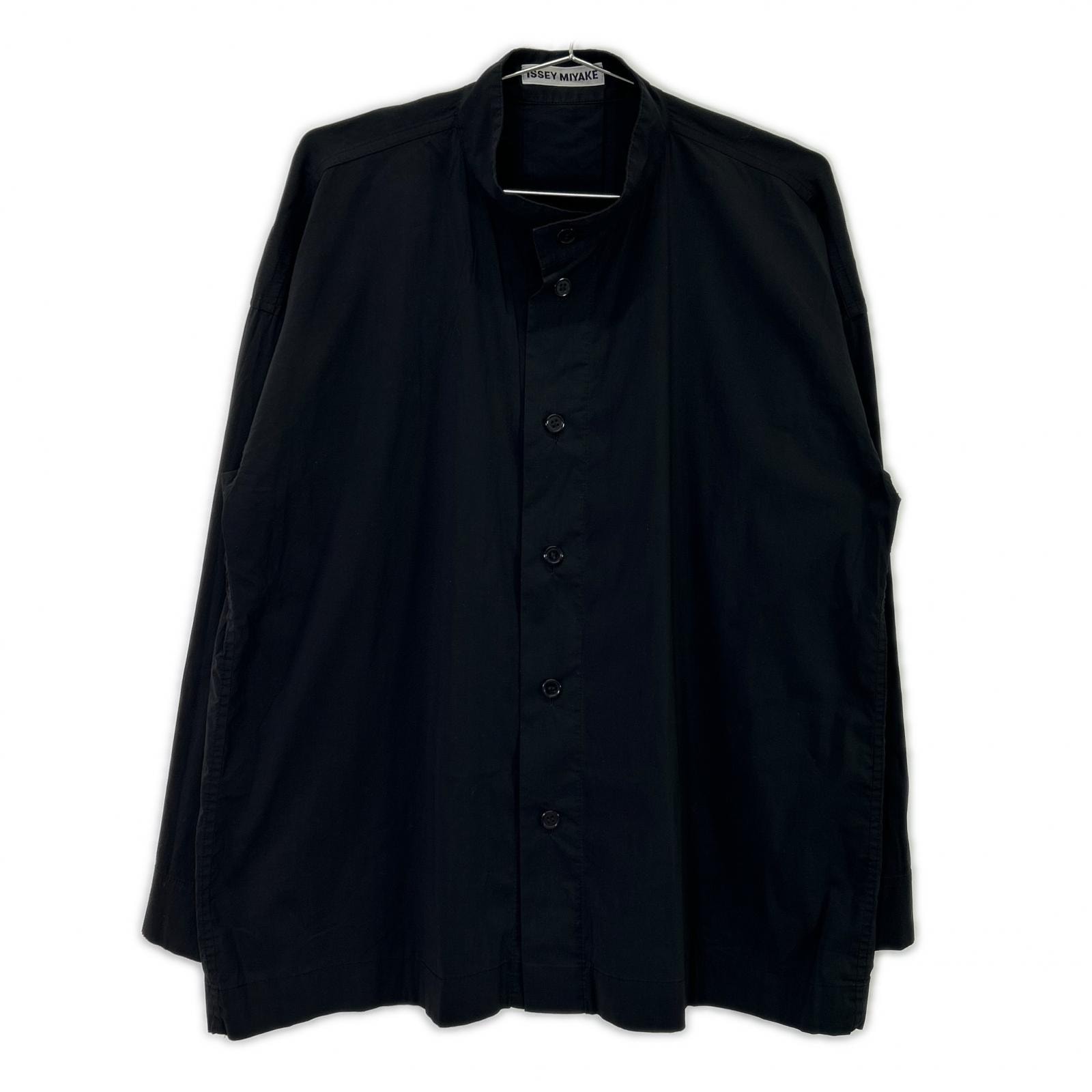 イッセイミヤケ 21AW IM13FJ049 ブラック ロングスリーブ バンドカラ―シャツ
