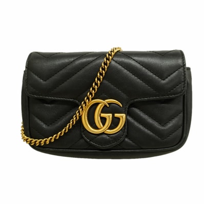 ★最終価格【6ia0978】グッチ ショルダーバッグ GGマーモント 476433 レザー ブラック ゴールド金具【中古】レディース