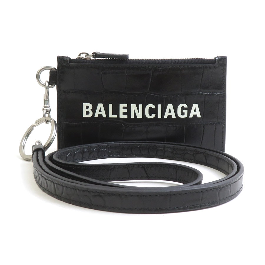 バレンシアガ BALENCIAGA コインケース 型押しレザー ブラック ユニセックス 594848【中古】 h32557a