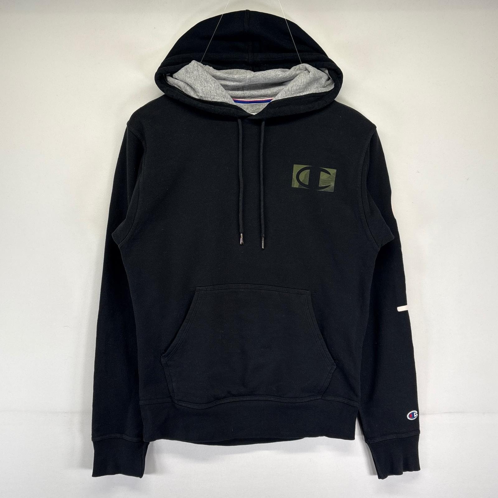 古着 チャンピオン Champion パーカー プルオーバー 袖プリント ロゴプリント トレーナー フーディー S  ブラック メンズ