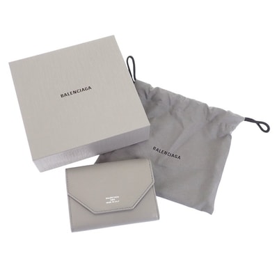 バレンシアガ BALENCIAGA エンベロープ ミニウォレット 7861732AABX1164 三つ折り財布 カーフ グレー ブルー シルバー金具 レディース【中古】【Aランク】