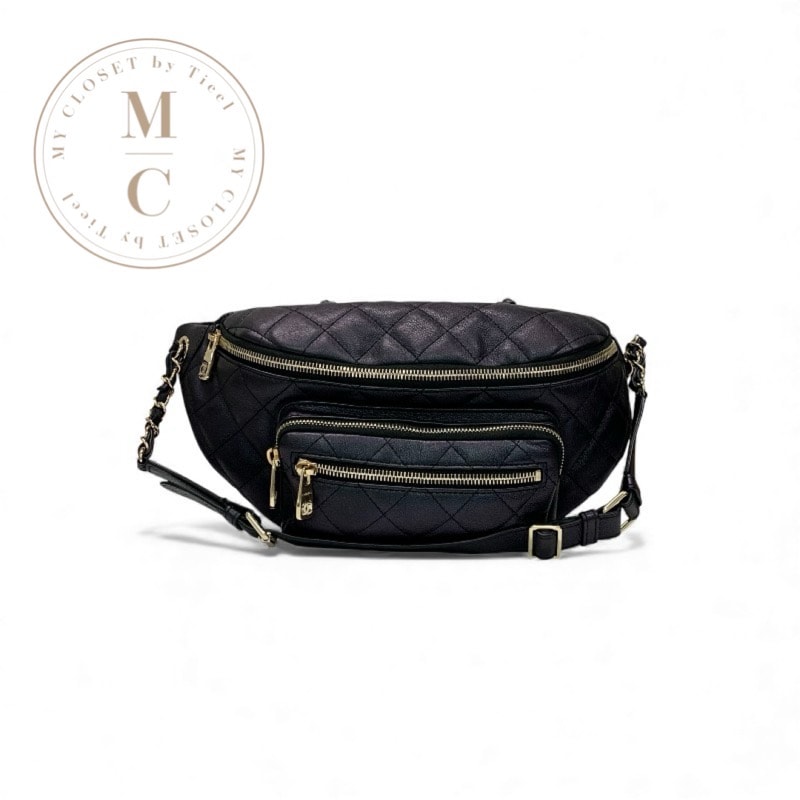 シャネル CHANEL バッグ ウエストポーチ ボディバッグ キャビアスキン メタリックブラック 黒 ゴールド ココマーク マトラッセ