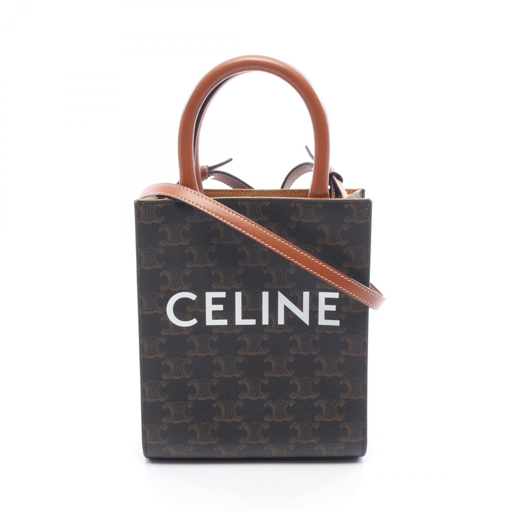 セリーヌ CELINE ミニ バーティカル カバ トリオンフ 2WAY ハンドバッグ バッグ PVCコーティングキャンバス レザー レディース ブラック系 / ブラウン系 194372 【中古】