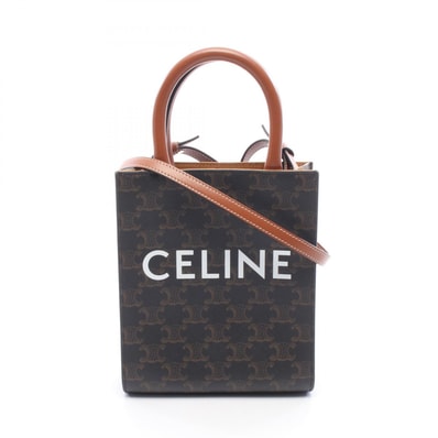 セリーヌ CELINE ミニ バーティカル カバ トリオンフ 2WAY ハンドバッグ バッグ PVCコーティングキャンバス レザー レディース ブラック系 / ブラウン系 194372 【中古】